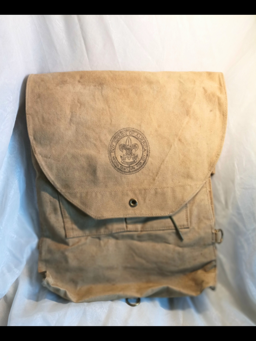 Classic Khaki Boy Scouts Canvas Daypack with Vintage Emblem